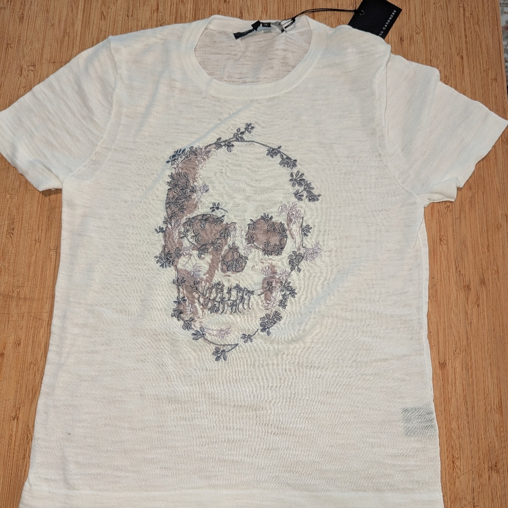 Skull Cashmere Top White With Embroidered Skull Size M